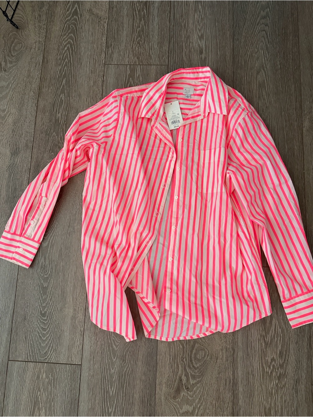 a new day Pink and White Striped Button-Up Blouse